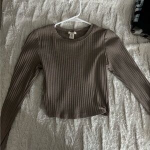 Ribbed Brown Long Sleeve Top